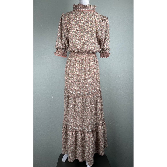 Max Studio Tiered Maxi Dress Size S Smocked Waist Ruffle Sleeve Boho Cottagecore - Picture 3 of 12